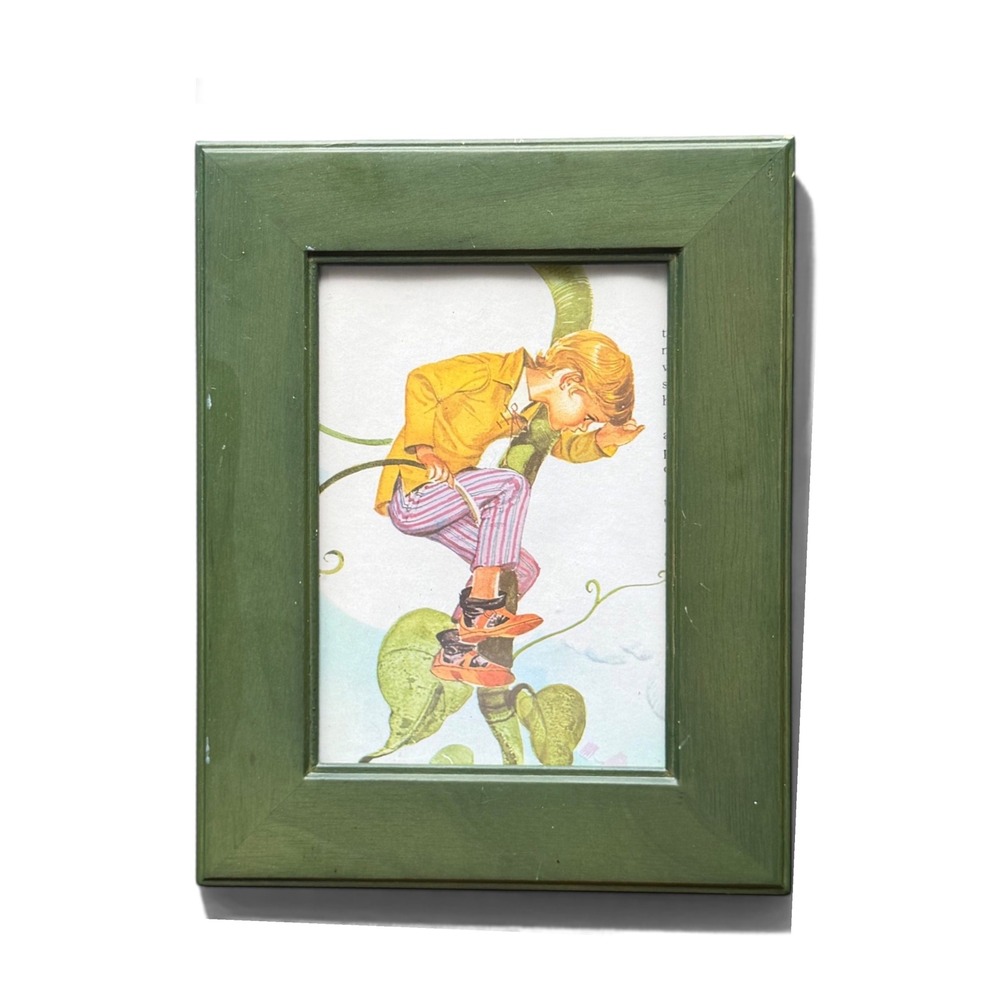 Floral Keepsakes Jack and the Beanstalk Framed Book Art Green Wood 8x10